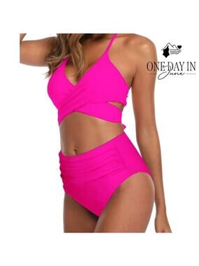 Blooming Jelly Cross Front High Waist Bikini Swimsuit Size L